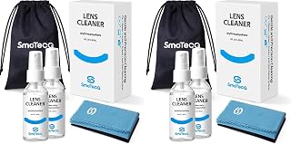 SmoTecQ Glasses Cleaner Kit – Alcohol-Free, Plant-Based Spray + Ultra-Soft Microfiber Cloths for Eyeglasses, Screens & Cameras – 2 x 2oz Spray Bottles + 2 Cloths + Travel Pouch Set (Pack of 2)