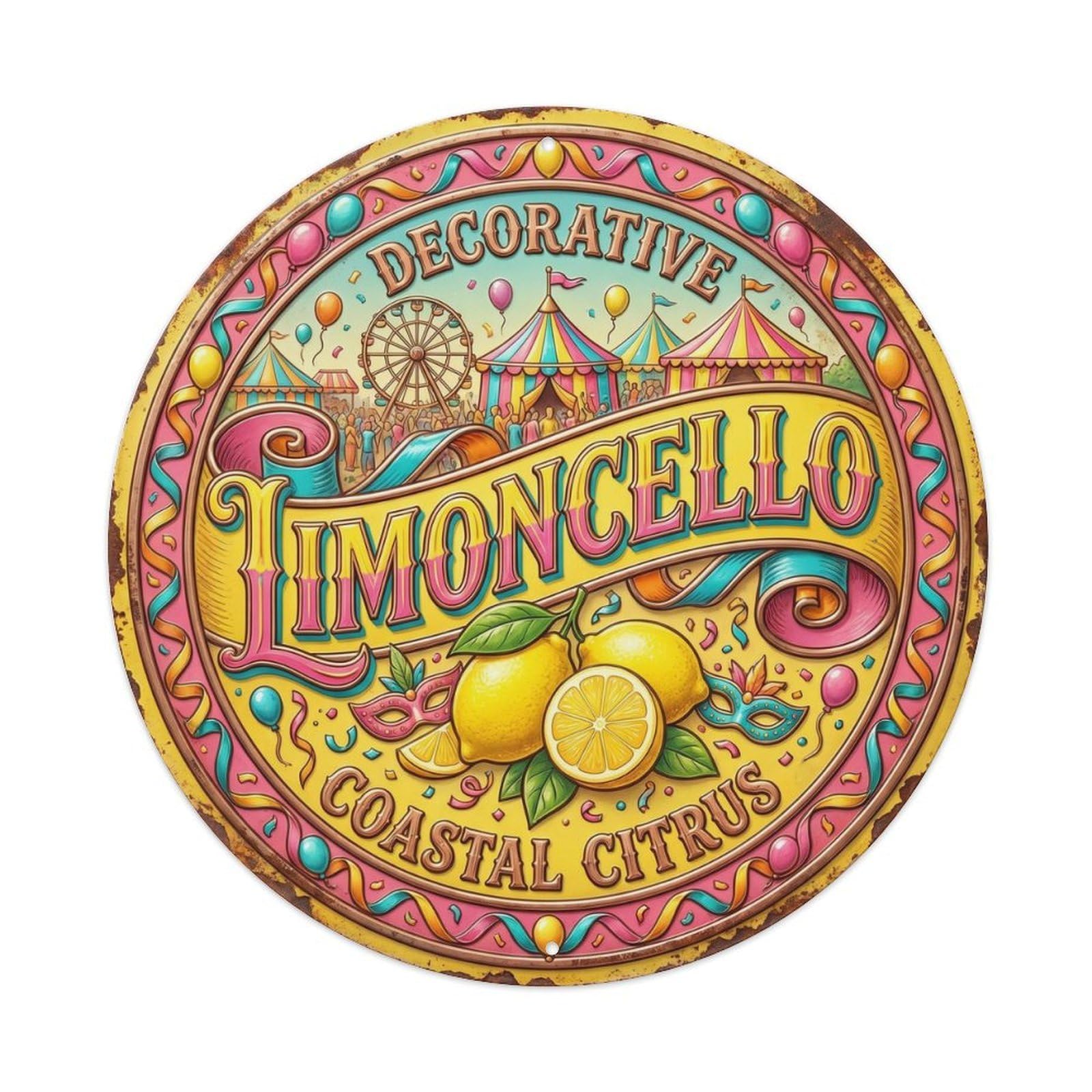 Decorative Coastal Citrus Emblem Metal Tin Sign Plaque Wall Decor for Cafe, Club, Garden Round Metal Poster 8x8Inch