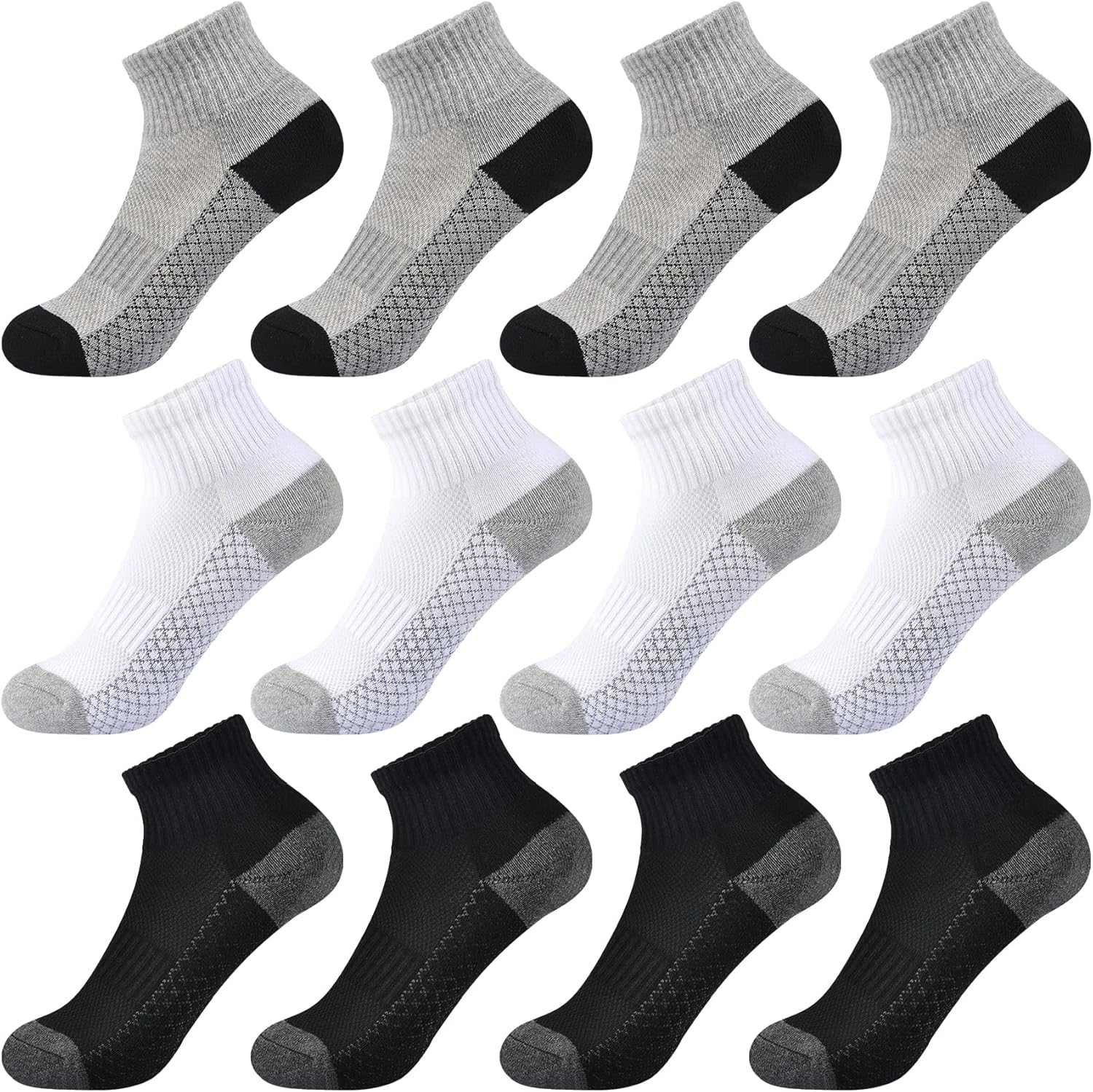 Kids Ankle Socks Boys Cushioned Athletic Crew Socks Girls Cotton Quarter Sock Sports Children Youth 12 Pairs