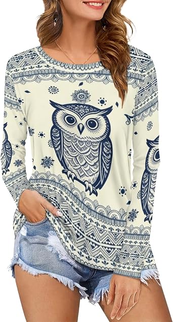 Long Sleeve Shirts for Women Crewneck Tops Spring Basic Tee Novelty Fashion Womens Tshirts Going Out Tops