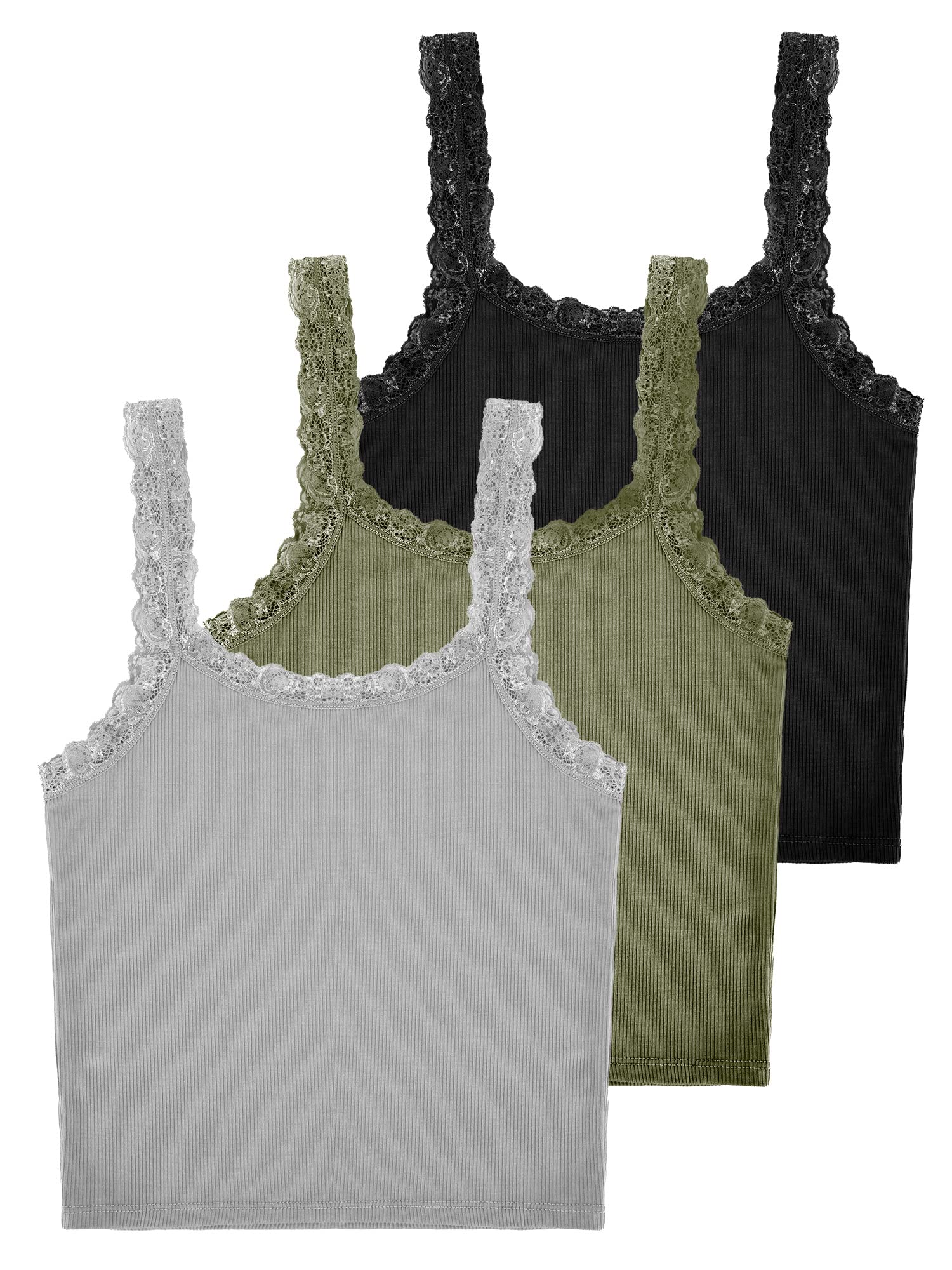 Sintege 3 Pcs Women's Lace Patchwork Tank Top Lace Camisole Tank Sleeveless Cami Crop Lacework Trim Y2k Tops