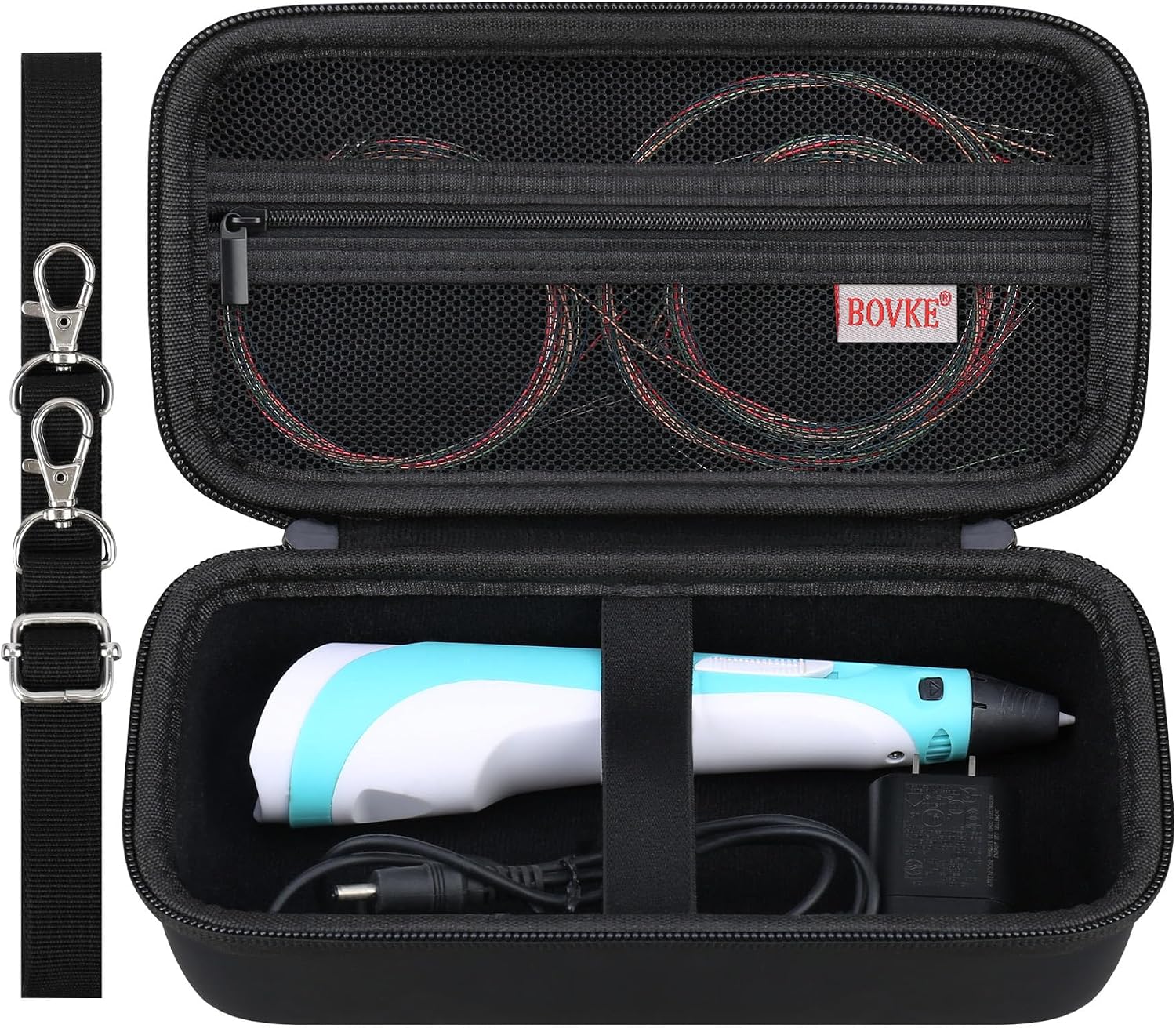 BOVKE Hard Carrying Case for SCRIB3D P1 3D Printing Pen, SCRIB3D P1 3D Printing Pen Travel Case, Mesh Pocket for 3D Pen refills, Printing Filament, Stencil Book, Cable Accessories, Black (Box Only)