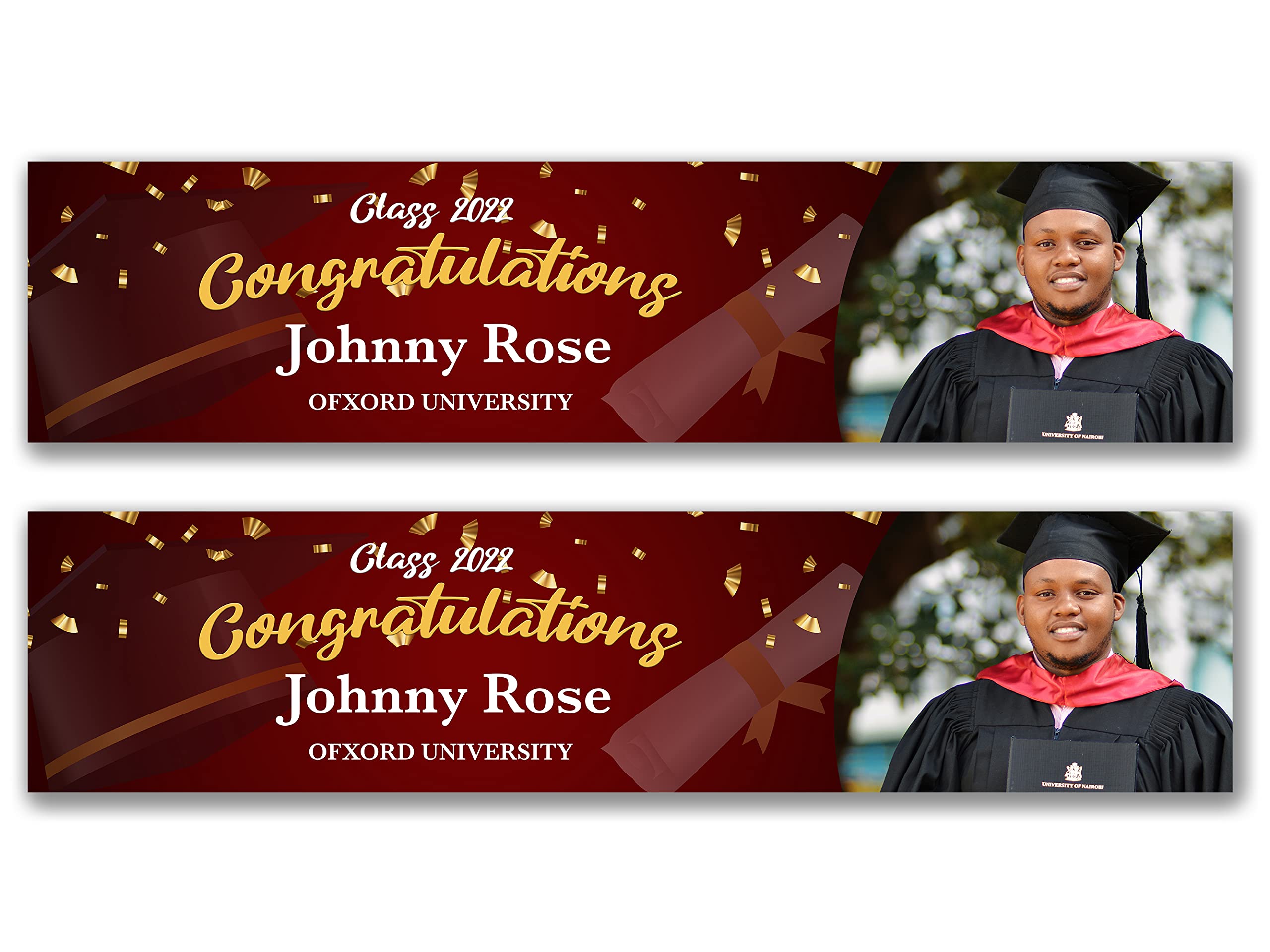 Forefrontdesigns 2 x Personalised Graduation Banners – Custom Photo Banner for Birthday Parties | Anniversary | Engagement – Customisable Banners | Custom Signs (900mm x 210mm)
