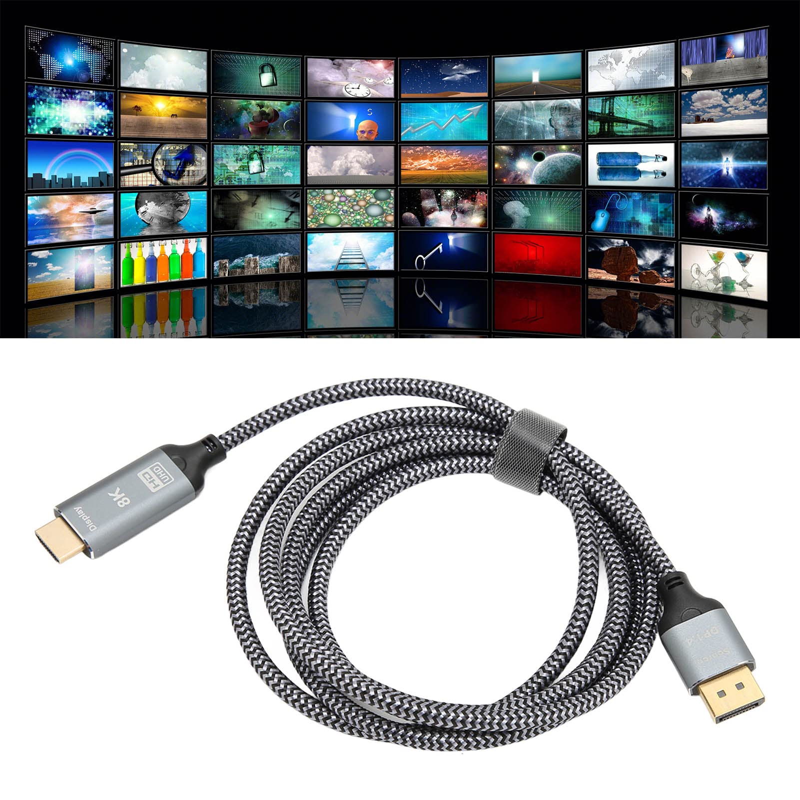 Septpenta Interfaccia Multimediale da Displayport 1.4 a HD, 8K 30Hz O 4K 120Hz, Supporto Modalità Mirror Ed Espansione, Guscio in Alluminio Connettore Placcato Oro, Lunghezza 6 Piedi