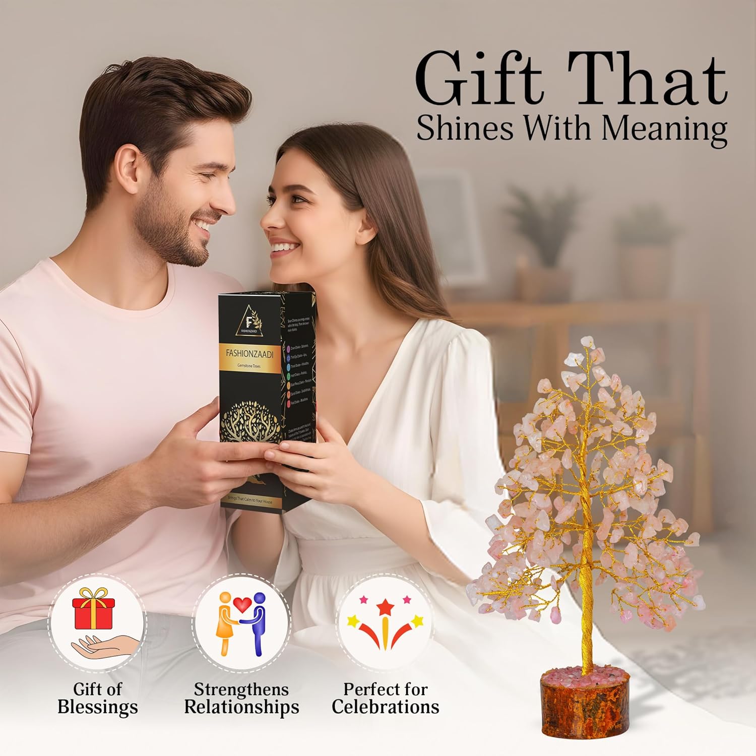 FASHIONZAADI Crystal Tree of Life with Rose Quartz - Pink Gemstone Bonsai for Positive Vibes - Feng Shui Money Tree for Meditation, Healing & Home Decoration - Image 4