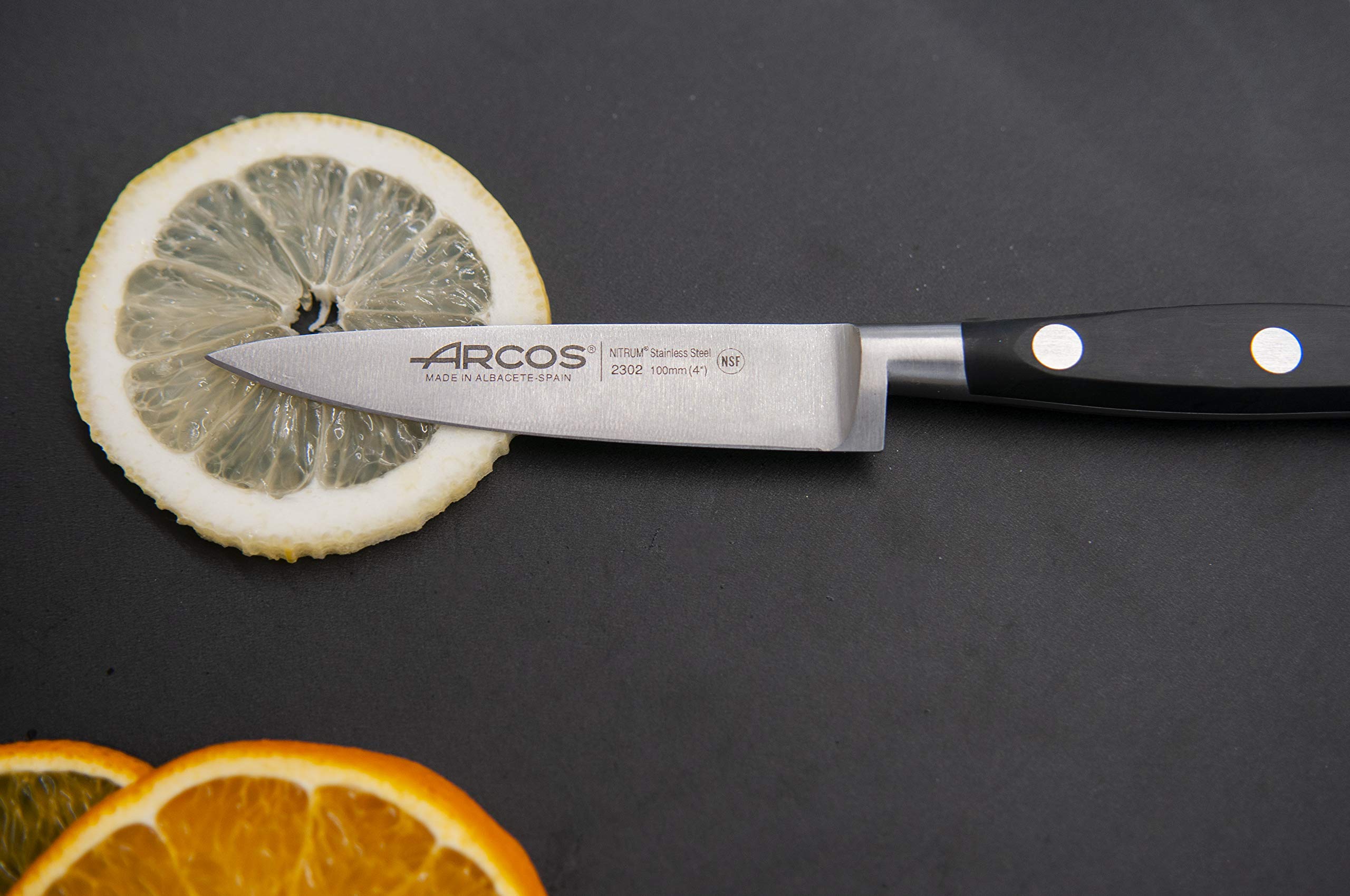 ARCOS Zestaw noży kuchennych Forged 6 elementów Nitrum Stainless Steel. 4055 gr. Wielofunkcyjny nóż kuchenny do krojenia mięsa i warzyw. Ergonomiczna rękojeść z POM. Seria Riviera. Kolor czarny.
