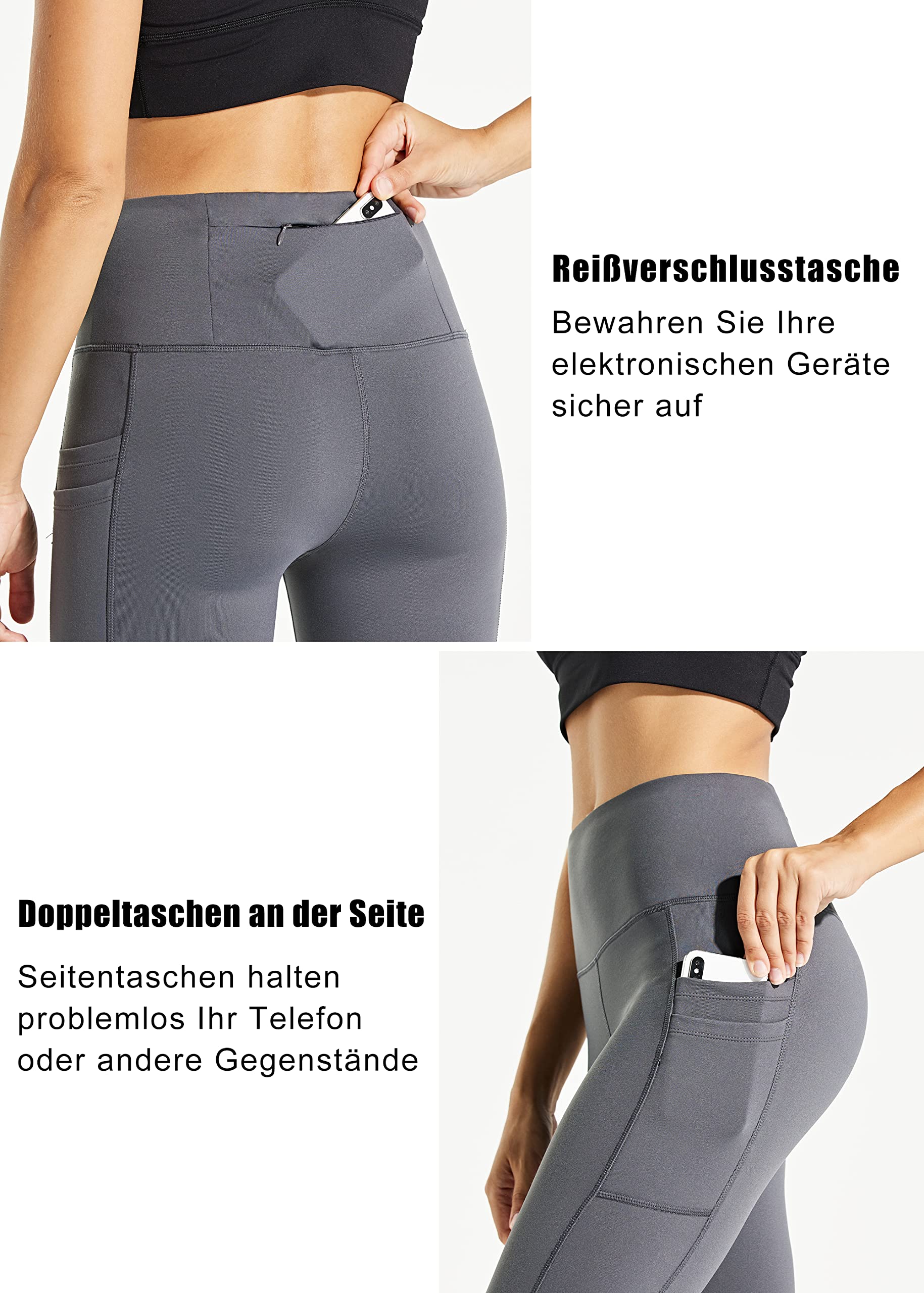 Comallan Leggings Termico Donna Invernali Impermeabili Pantalone per Corsa Trekking Yoga Neve Fitness Sport Foderati in Pile e con Tasche