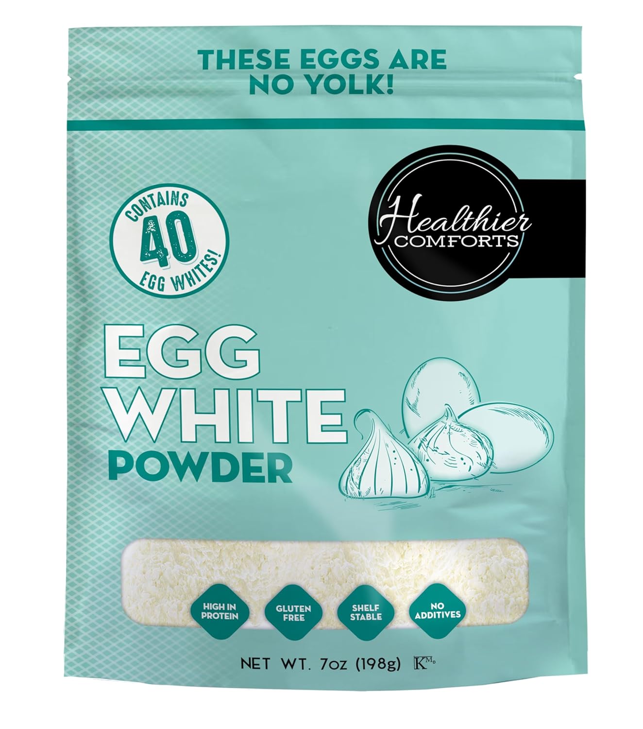 Healthier Comforts Egg White Protein Powder | Pure Dried Egg Whites, Unflavored | Pasteurized, Ready to Eat, Gluten Free, Made in USA | Perfect for Shakes, Meringue, Royal Icing, Baking (7 oz)