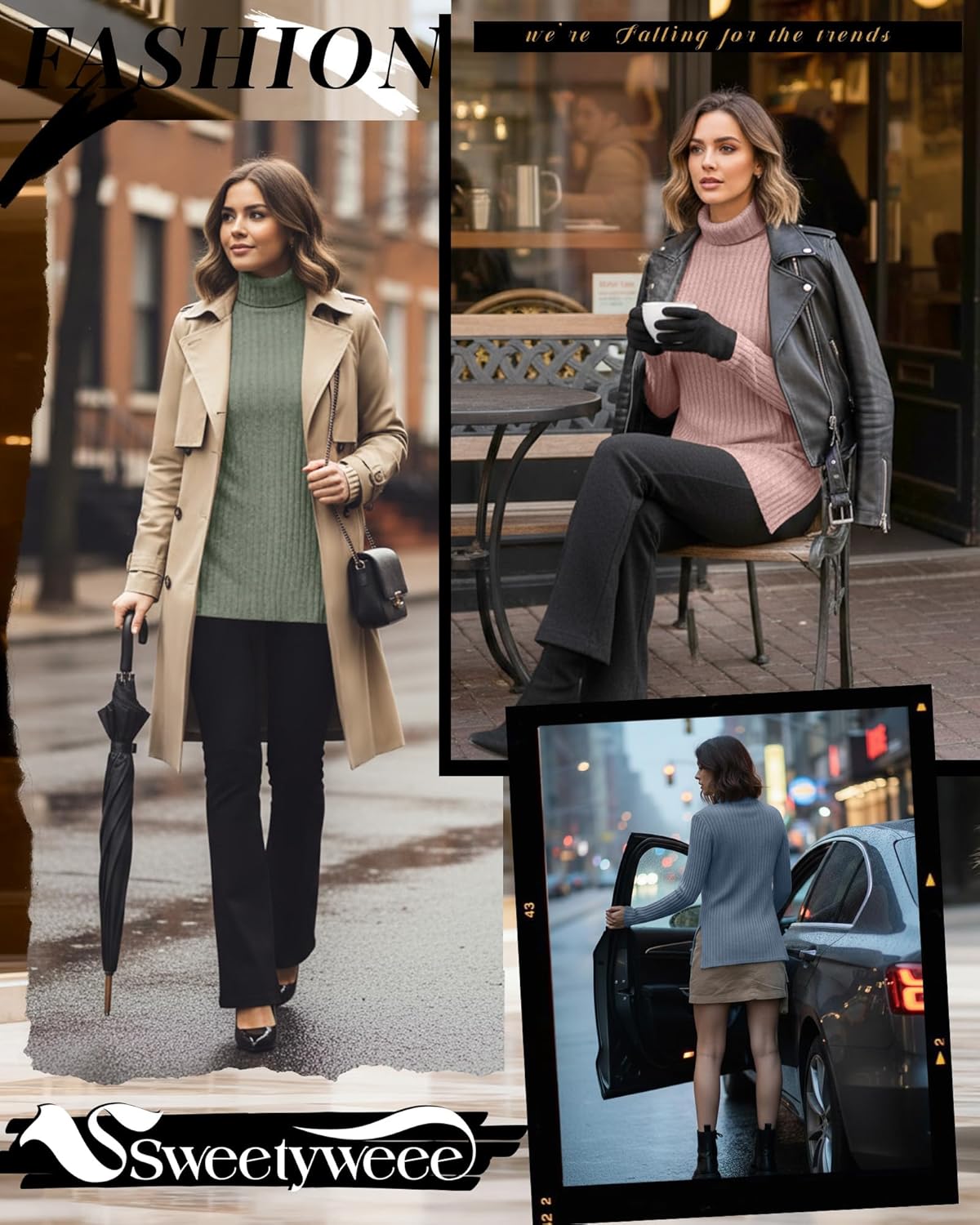 3 Pack Women's Turtleneck Sweaters, Side Split Long Sleeve Pullover, Ribbed Knit Fall Winter Lightweight Tunic Top - Image 5