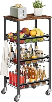 Homleke 4-Tier Rolling Kitchen Storage Cart, Fruit Vegetable Basket