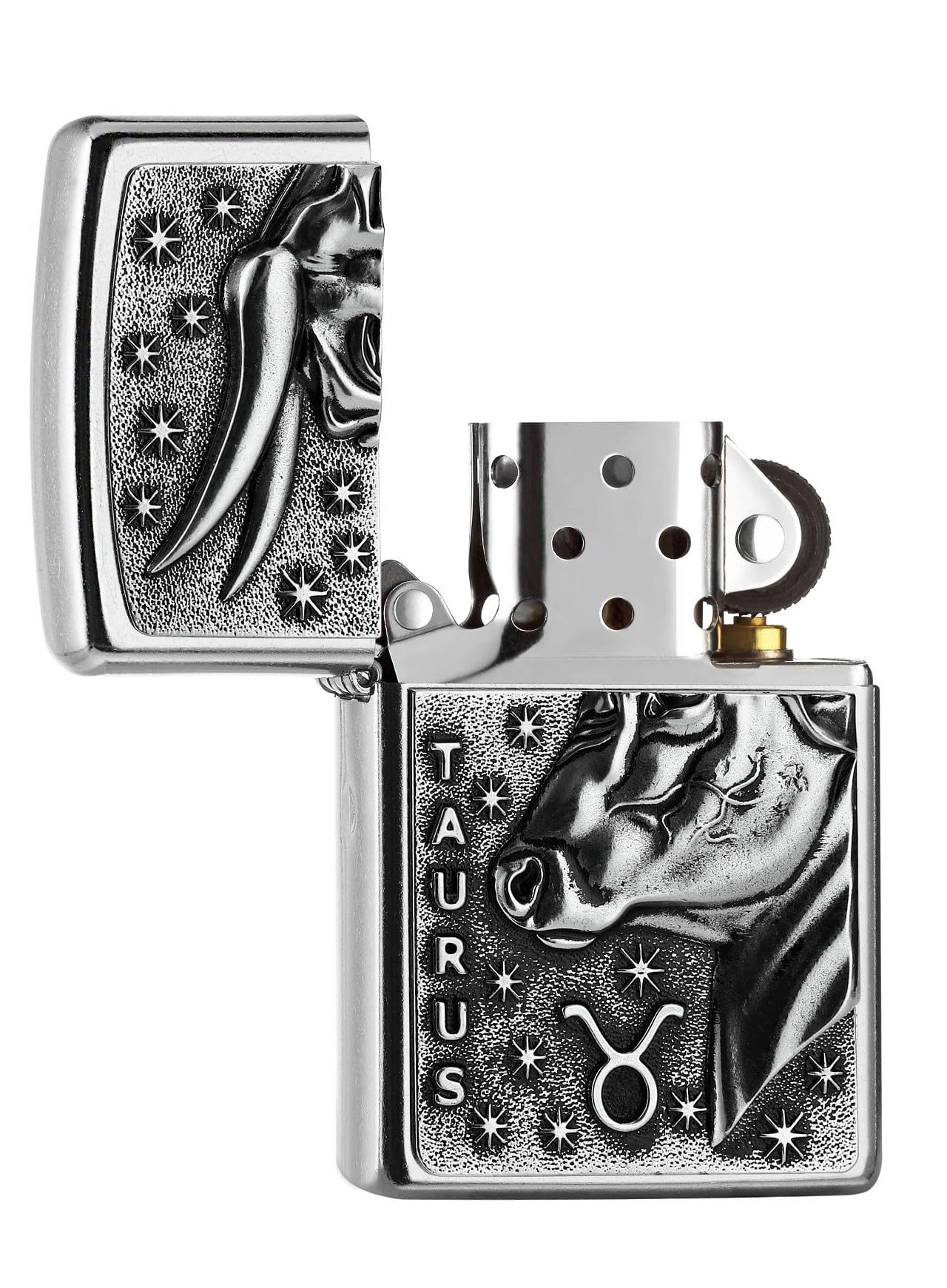 Zippo Zapalniczka Sztormowa Zodiac TaurUS, Street Chrome, Emblemat, Wielokrotnego Użytku, Wiatroszczelny Design, Pudełko Prezentowe, Wyprodukowana w USA