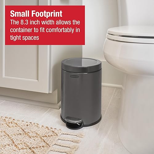 Miniatura 3 de Rubbermaid Bote de basura redondo de acero inoxidable para el hogar y el baño, 1.6 galones, carbón