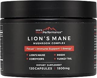 Lion's Mane Mushroom Supplement Capsules with Reishi, Cordyceps, Turkey Tail – Brain Nootropic for Memory, Focus, Natural Energy, & Immune Support Supplement (120 Capsules)