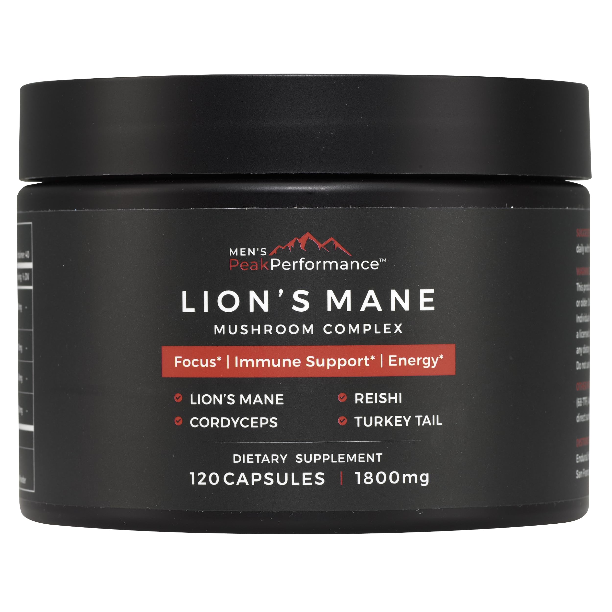 MEN'S PeakPerformance Suplemento de cogumelos Lion's Mane, Reishi, Cordyceps e Turkey Tail 4:1, 120 cápsulas