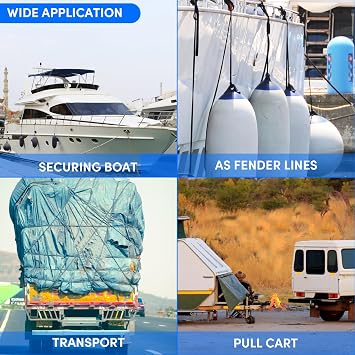Dock Lines Boat Ropes for Docking Double Braided Mooring Marine Rope Boat Lines for Docking, Dock Lines for Boats with Loop, Boating Rope Boat Lines(2 Pack,4 Pack