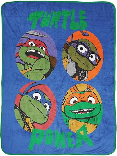 Nickelodeon Teenage Mutant Ninja Turtles Turtle Power Manta de felpa  Medidas 46 x 60  Ropa de cama de forro polar súper suave para niños