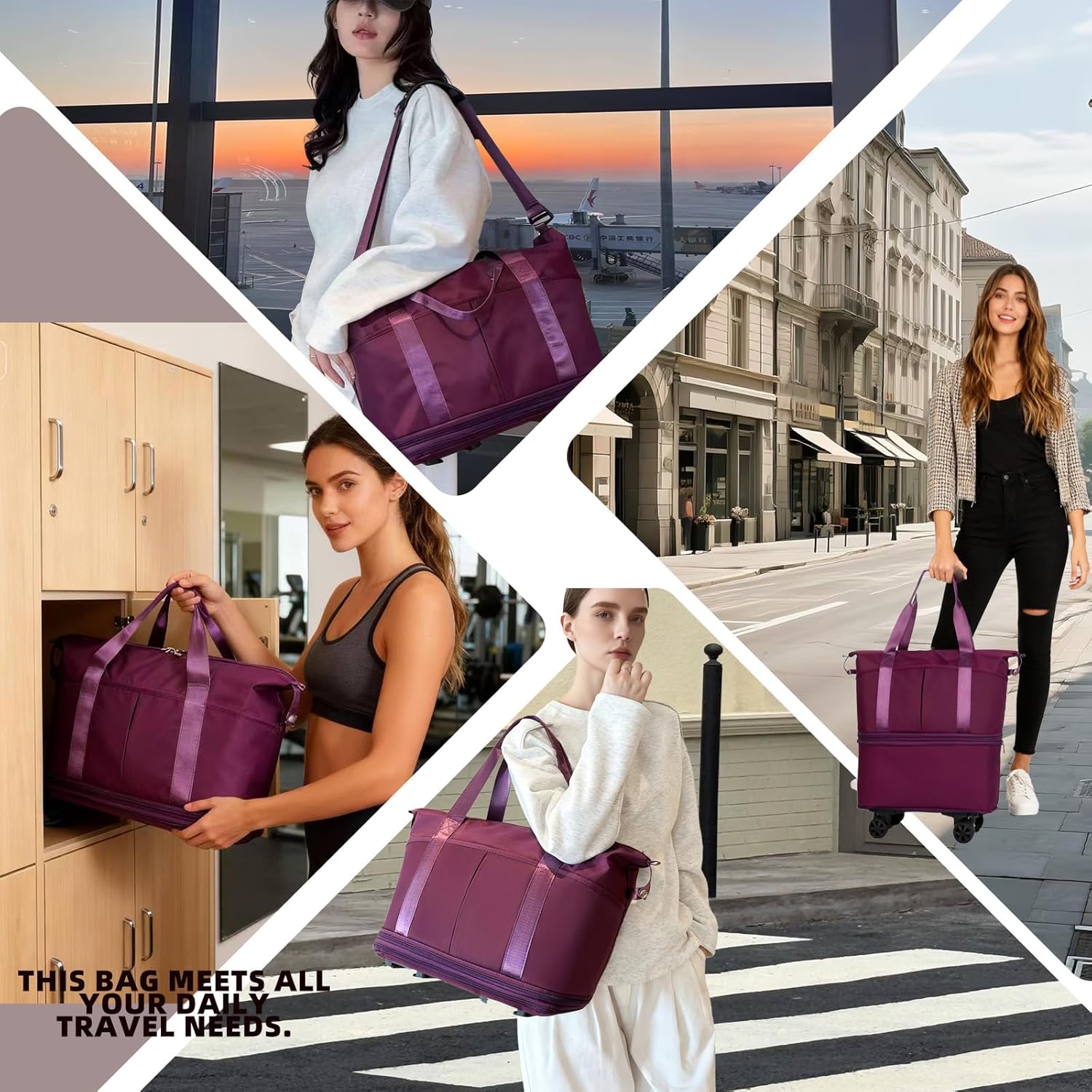 Travel Rolling Duffel Bag with Removable Wheels,Expandable Foldable Carry-On Luggage for Trip or Hospitalization