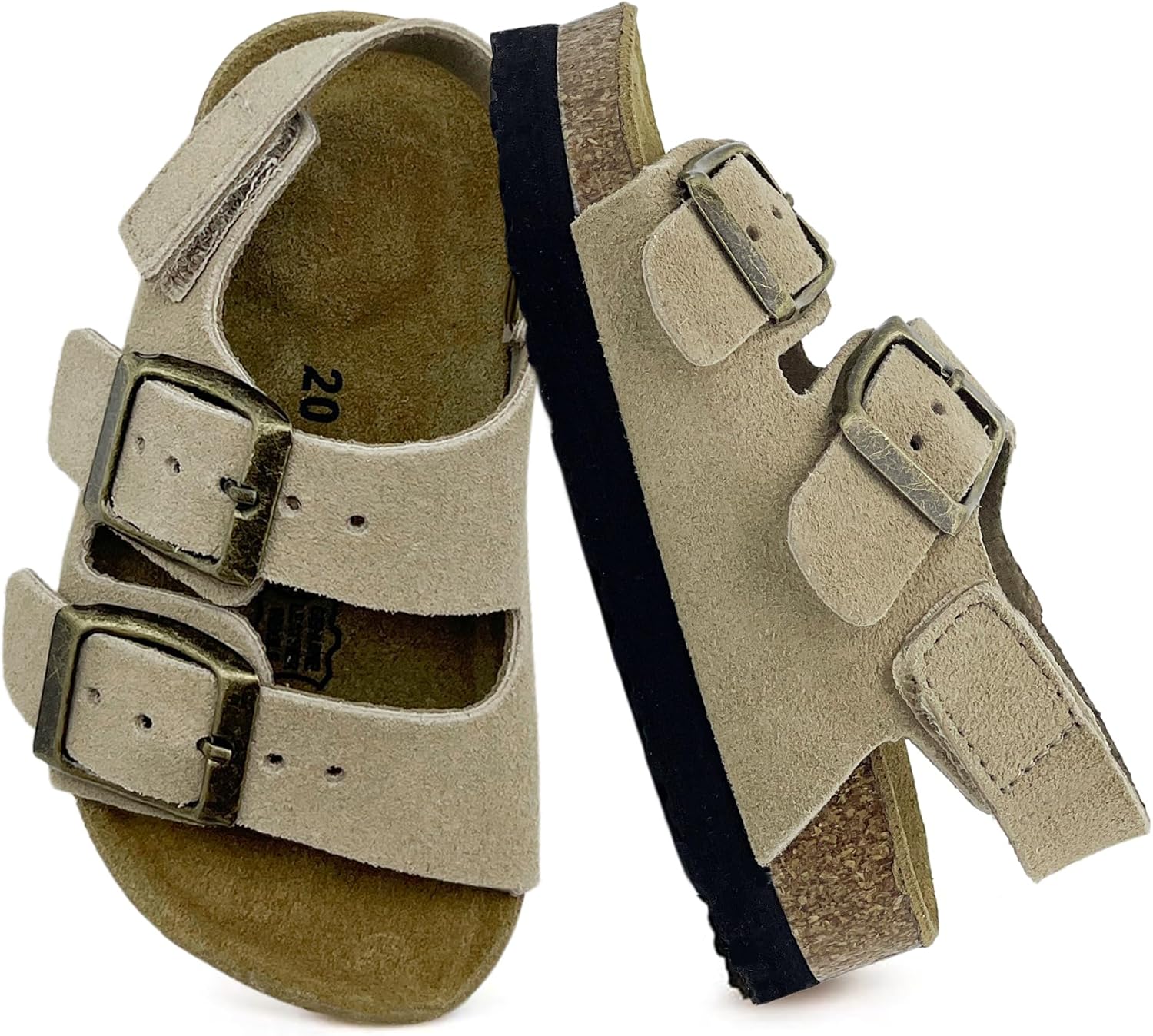 Kids Toddler Sandals Girls Non-Slip Footbed Slides Boys Adjustable Buckle Slippers Strappy Wedges with Comfortable Plush & Soft Insole