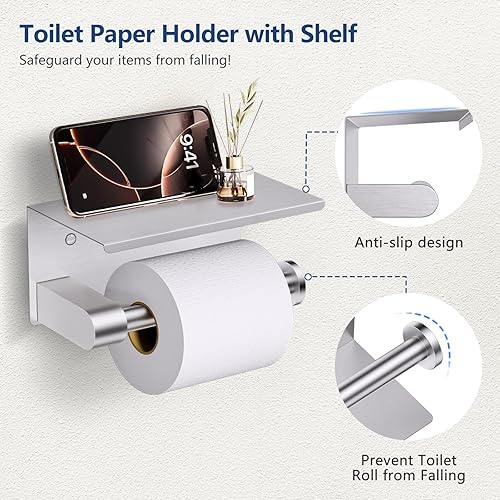 Miniatura 4 de TQKAG Juego de 5 soportes para toallas de baño, juego de accesorios de baño de níquel cepillado, soporte de papel higiénico de acero inoxidable con