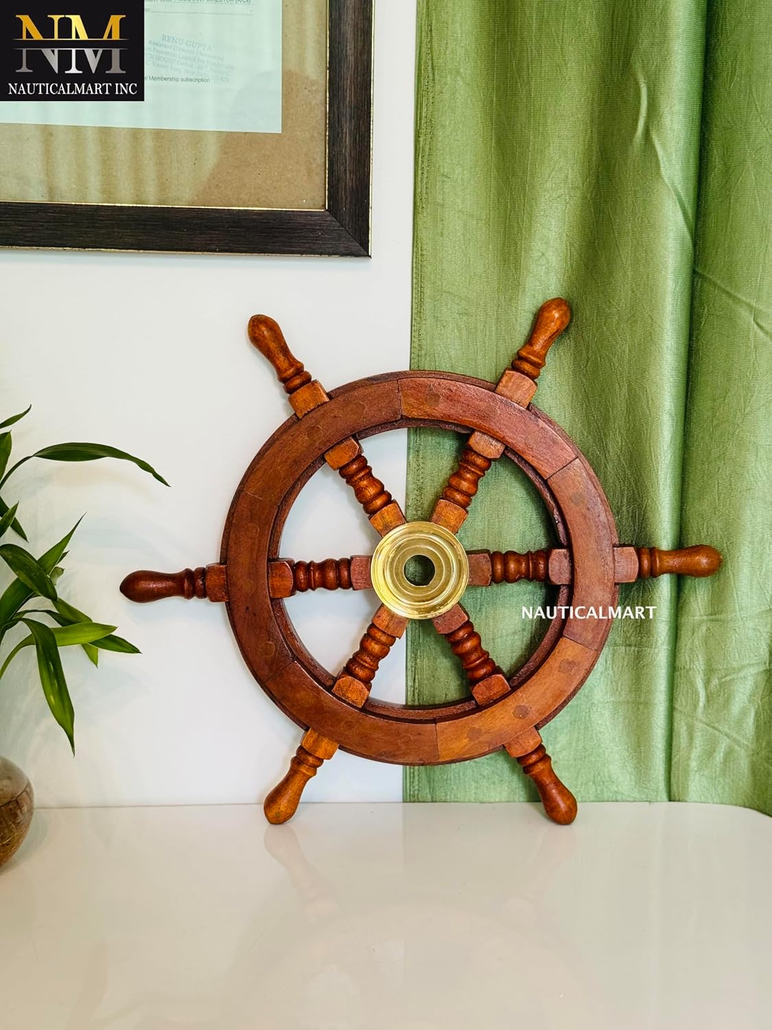 NauticalMart Sailors Special Handcrafted Wooden Ship Wheel 15" Classic Ship's Steering Wheel Sailing Home Wall Mounting Decoration Accents Nautical Collectibles