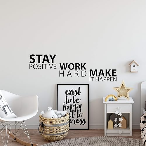 Miniatura 2 de Calcomanía motivacional para pared con texto en inglés Stay Positive Work Hard Make it Happen (Stay Positive Work Hard Make it Happen)