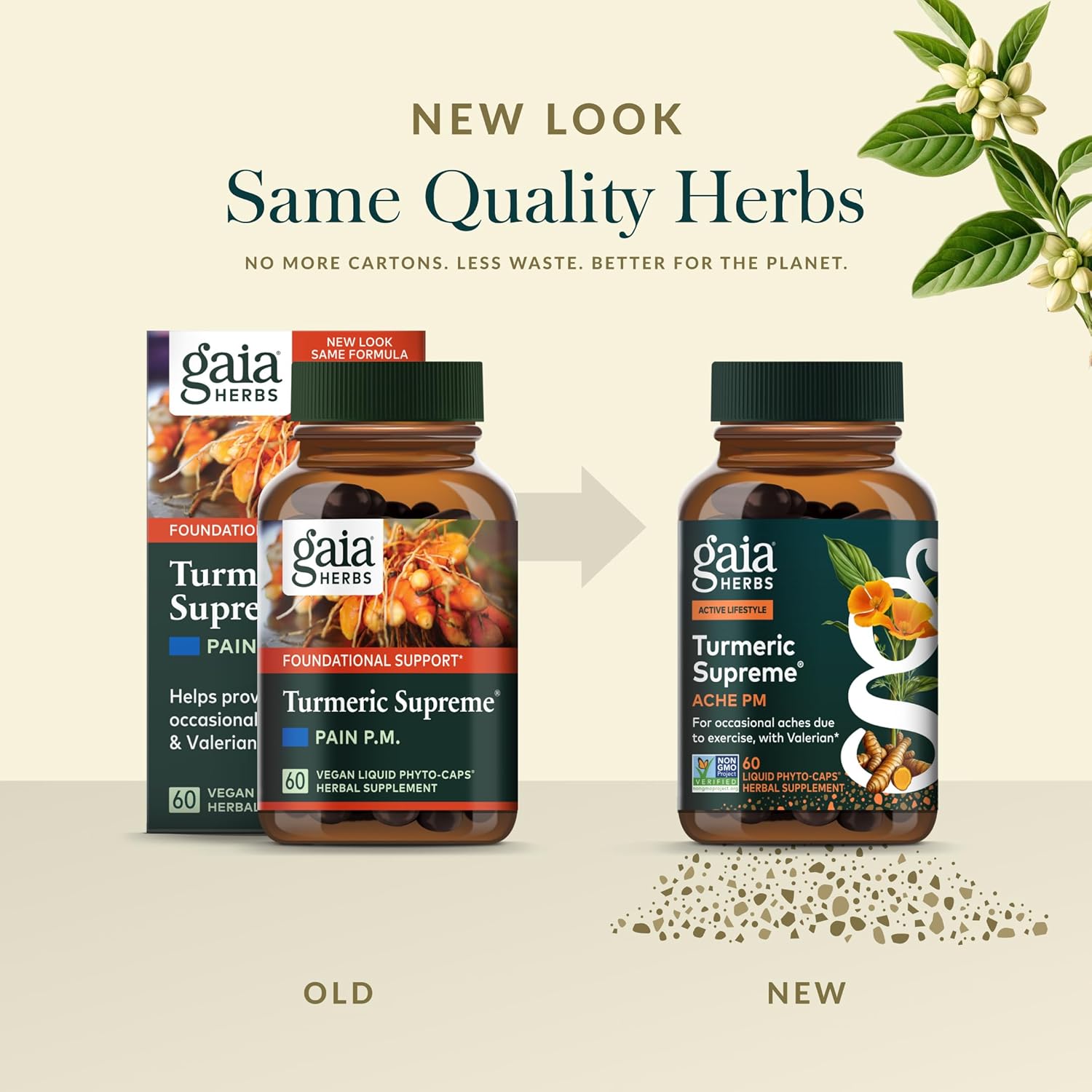 Gaia Herbs Turmeric Supreme Ache P.M. - Helps Provide Nighttime Comfort to Support More Restful Sleep* - with Turmeric Root, Valerian, California Poppy & More - 60 Liquid Phyto-Caps (20 Servings)