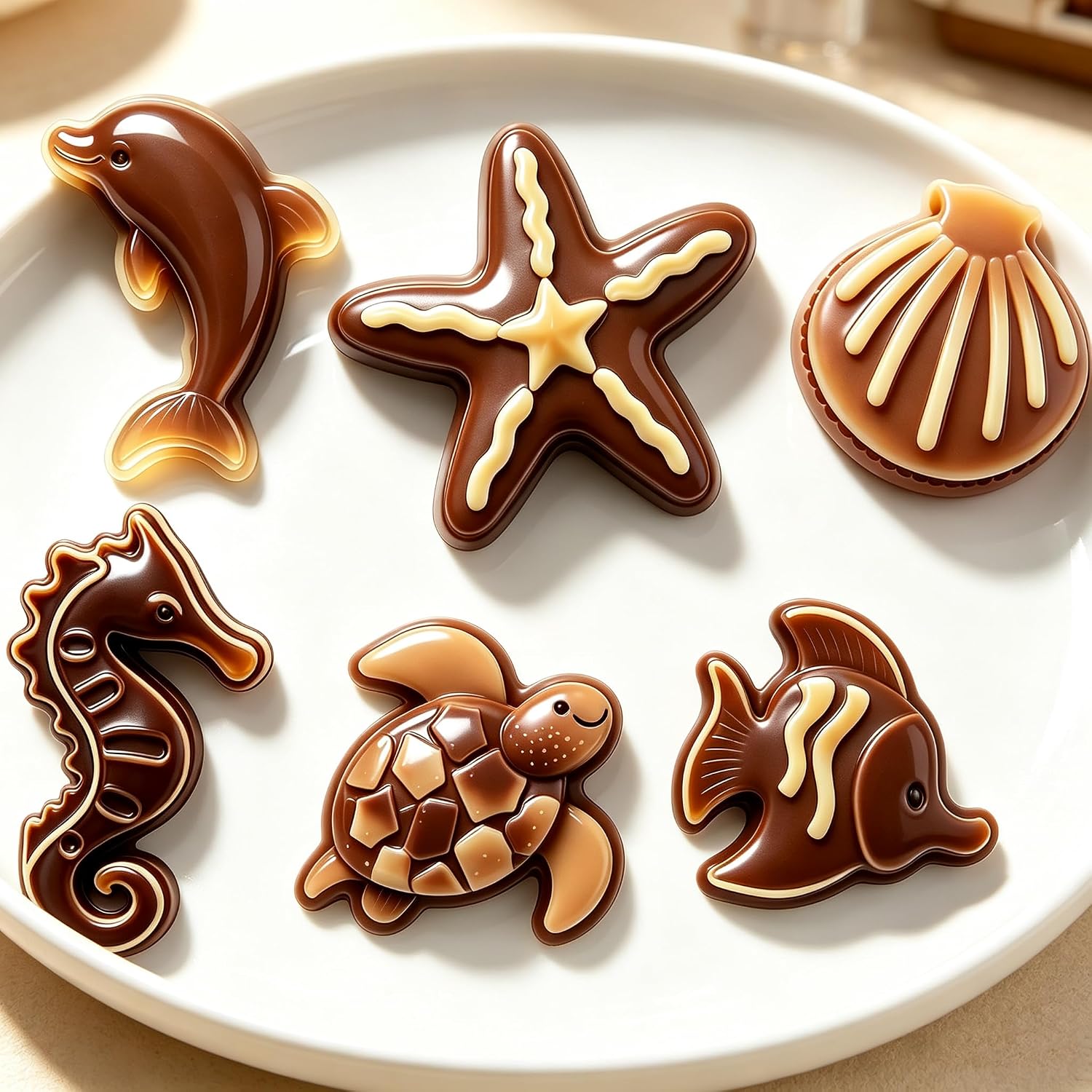 2Pcs Ocean Sea Animal Theme Silicone Molds Seashell Starfish Seahorse Sea Turtle Dolphin Shaped Baking Molds For DIY Candy,Chocolate,Fondant,Polymer Clay,Crafting Projects and Cake Decoration