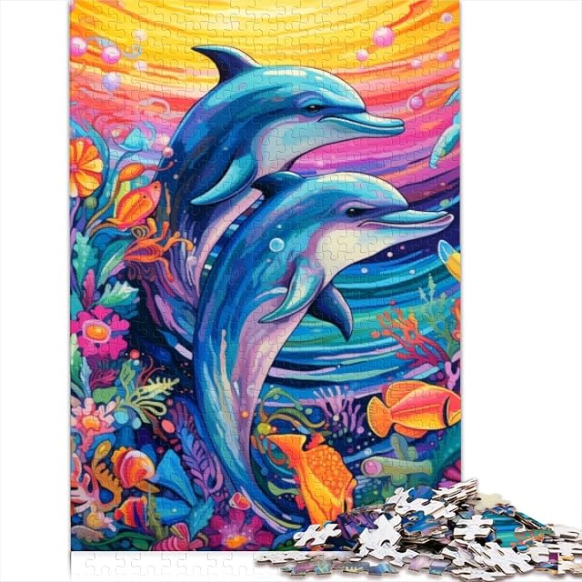 Rompecabezas 1000 Piezas, Delfines Colores, Rompecabezas, Tablero Premium 100% Reciclado
