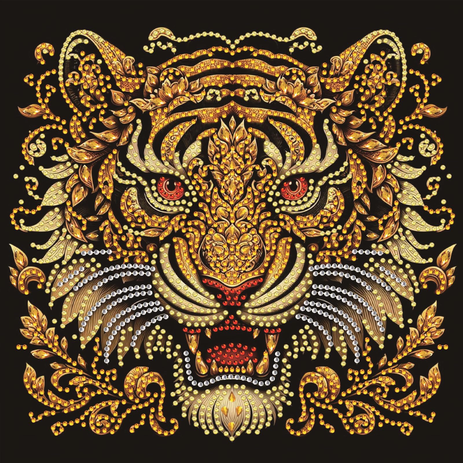 Ornate Golden Tiger Face Special Shaped 5D DIY Partial Drill Diamond Painting Kits for Adults Beginners Home Decor Diamonds Dots Gem Art Kits 11.81 X11.81inch