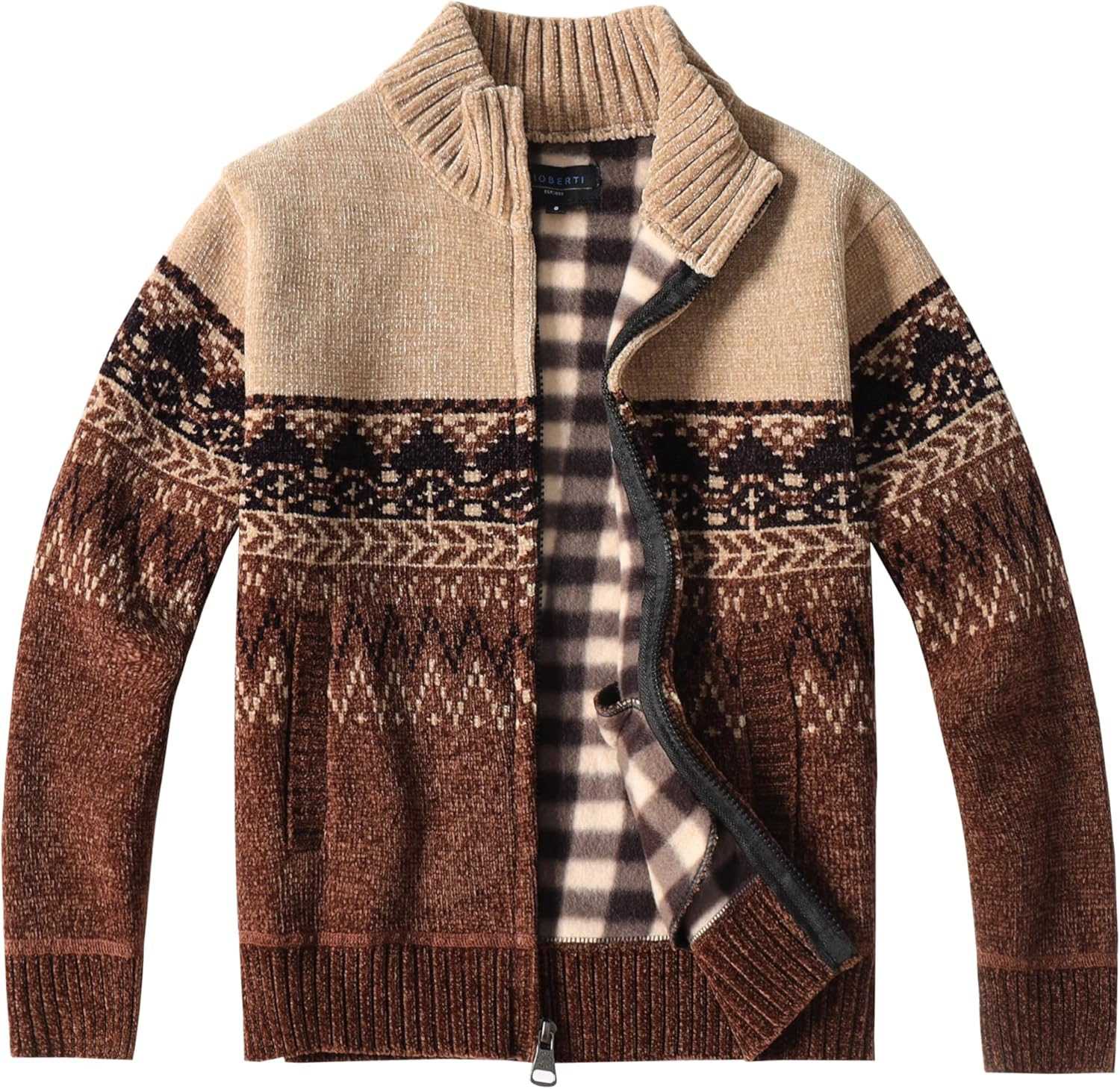 Gioberti Boy's Knitted Chenille Cardigan Sweater with Flannel Lining