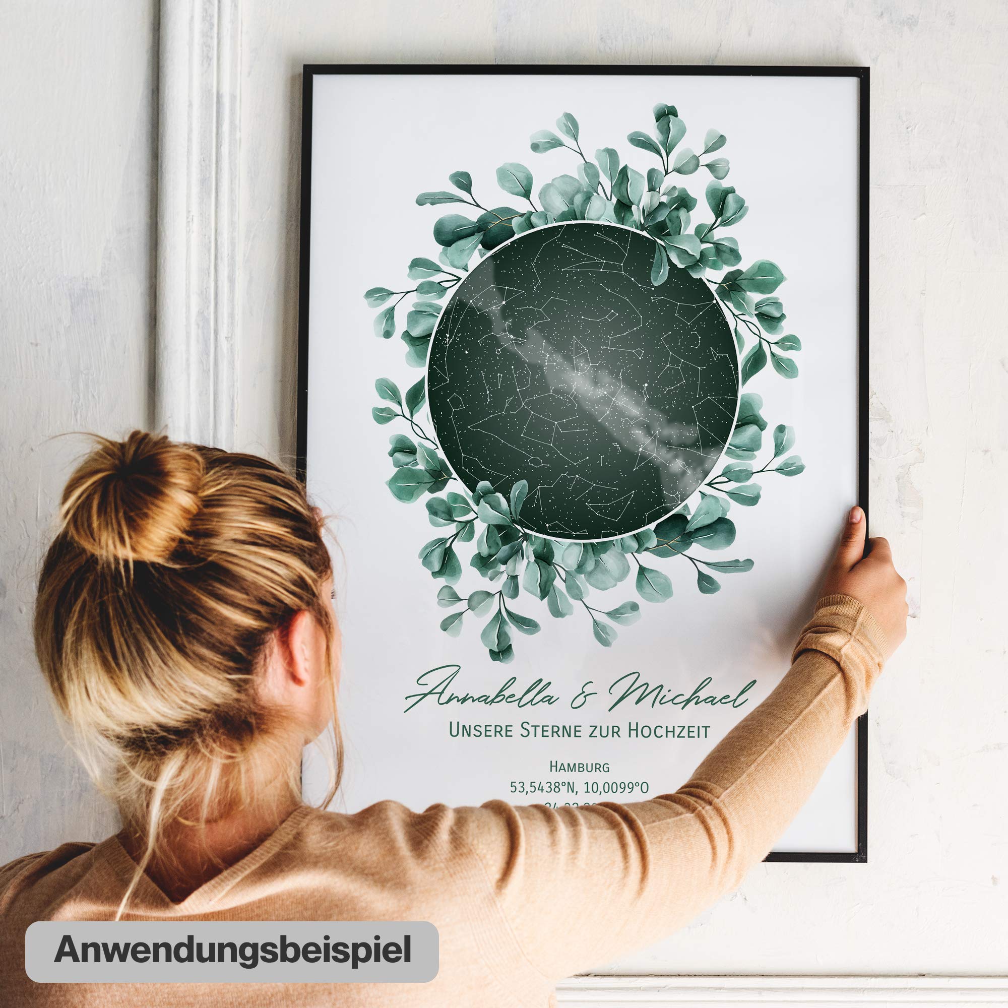 WUNDERLAND EDITION Personalisierte Sternenkarte als Poster - Der astronomisch korrekte Sternenhimmel von Ihrem Wunschdatum mit Wunschtext, 50 x 70 cm - Das personalisierte Geschenk