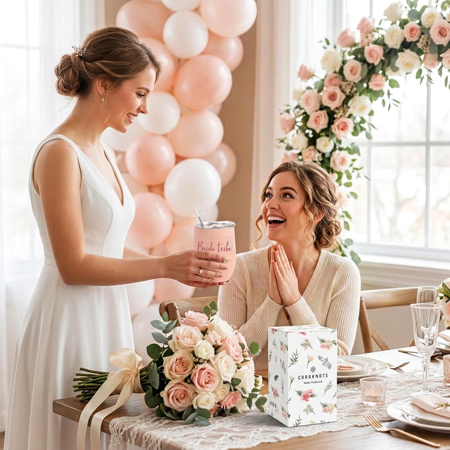 CARAKNOTS Bride Tribe 12 OZ Stainless Steel Insulated Tumbler Set of 4 - Wedding Bridal Shower Bachelorette Party Gifts for Bridesmaids