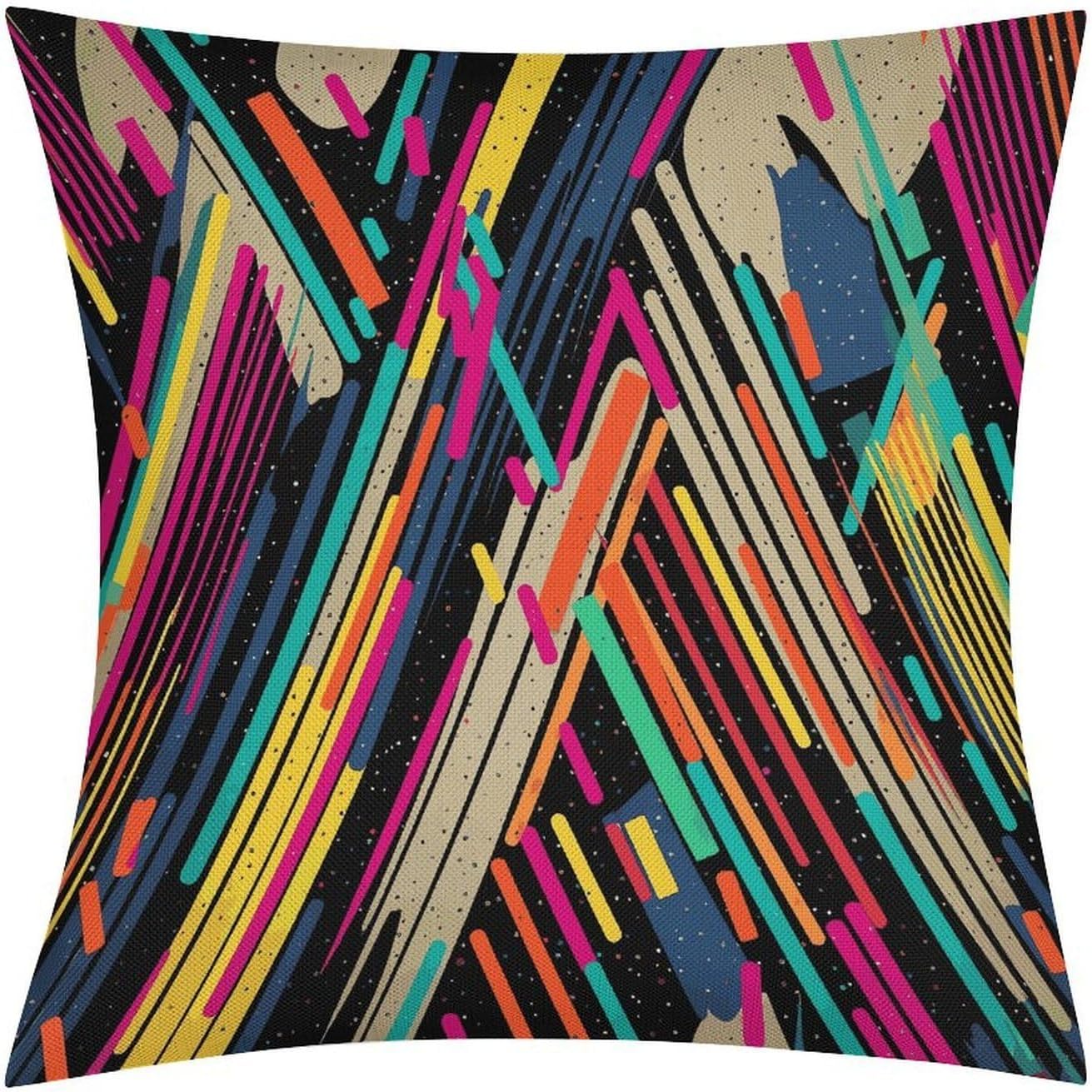 Striped Abstract Colorful Pillow Protectors Cute Waterproof Pillow Cover Soft Skin-Friendly Cushion Case Decorative Square Cushion Cover for Couch Sofa Bed Living Room Bedroom