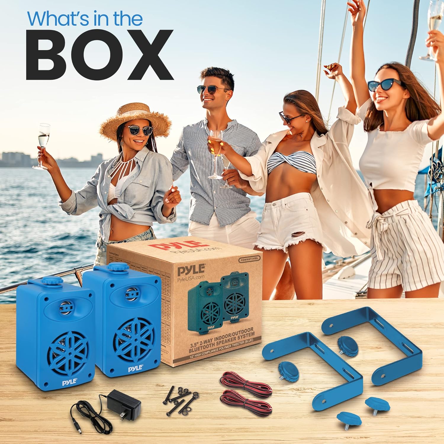 PyleUsa Bluetooth In/outdoor Speakers Pair - 200 Watt Dual Waterproof 3.5” 2-Way Full Range System w/ 1/2” High Compliance Polymer Tweeter - Home, Boat, Marine, Deck, Patio, Poolside - PDWRBT36BL - Image 2