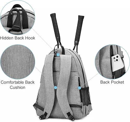 Miniatura 4 de Sucipi Bolsa de Tenis Profesional Mochila de Tenis para Hombres y Mujeres Bolsas de Raqueta con Capacidad para 2 Raquetas con Compartimento