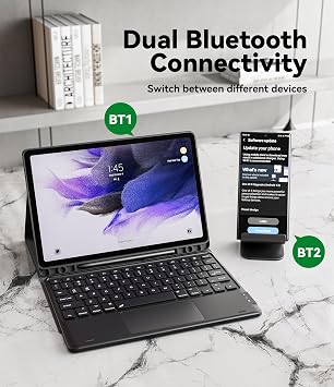 GreenLaw Case with Keyboard for Galaxy Tab S10 Lite/ S10 FE /S9 FE 5G 10.9 /S9 11 Inch, 7 Color Backlit Touchpad Keyboard with Pencil Holder, Magnetic Detachable, Black