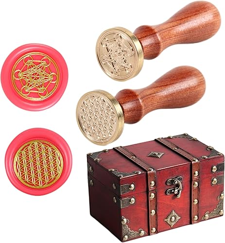 Miniatura 8 de Kit de sellos de cera de 18 piezas geometría sagrada juego de sellos de cera que incluye un pequeño mini joyero de cofre del tesoro 2 cabezales de