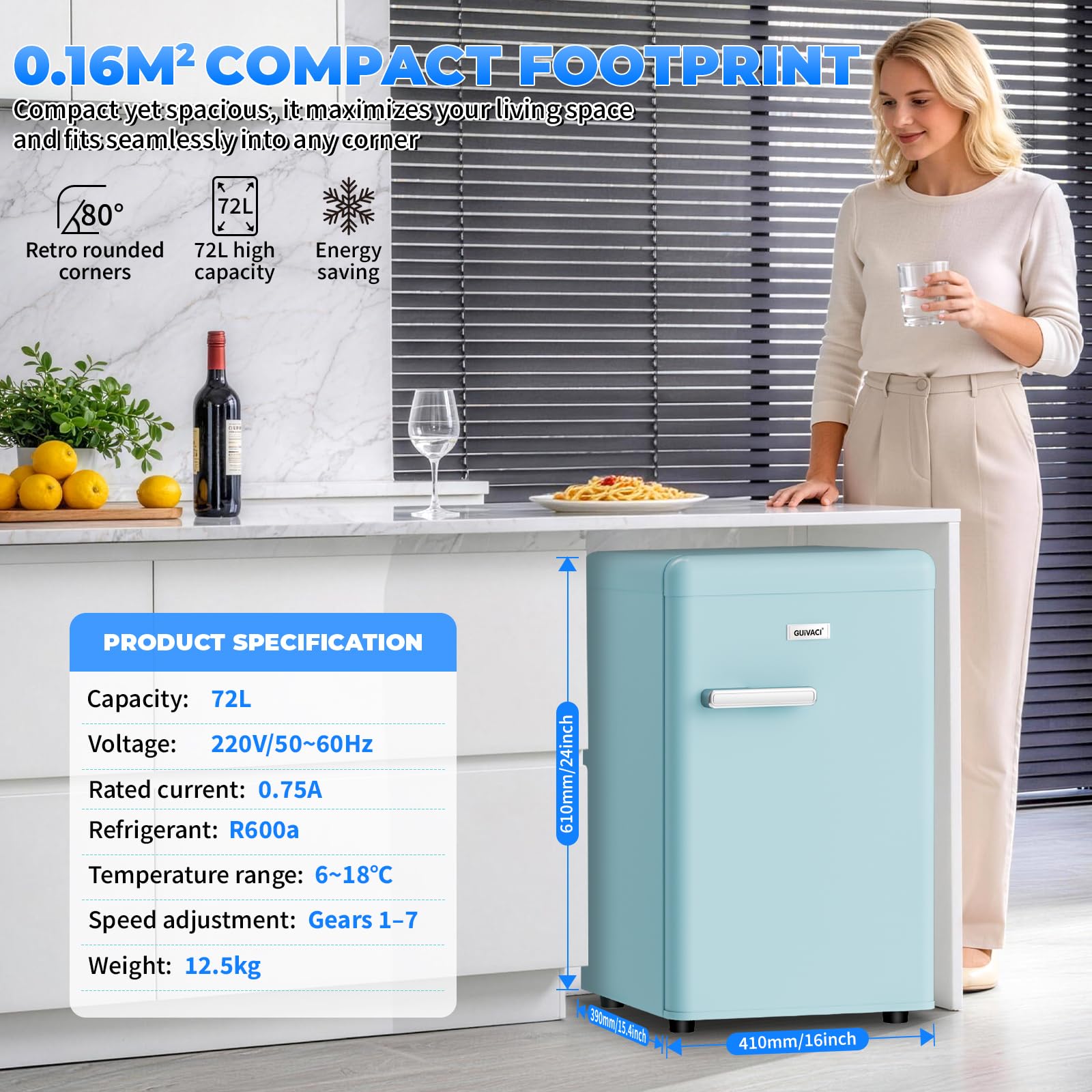 Mini Réfrigérateur Rétro 72L – Silencieux 43 dB, Design Vintage avec LED, 7 Niveaux de Température, pour Chambre, Bureau, Cuisine & Bar(vert)