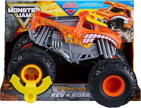 Monster Jam El Toro Loco Rev N Roar Monster Truck, 118 Scale | Authentic Toy Truck Replica, Friction Powered Monster Truck Sounds, Real Rubber BKT Tires, Pretend Play Gift for Kids Ages 3+