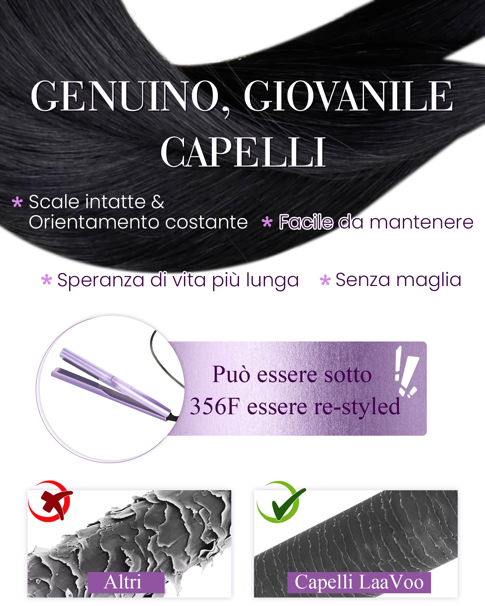 LaaVoo Extension Capelli Veri Microring, Nero Jet, 35cm 50g 50 ciocche, Capelli Remy Lisci, Leggeri e Invisibili, per Uso Quotidiano, Colore 1