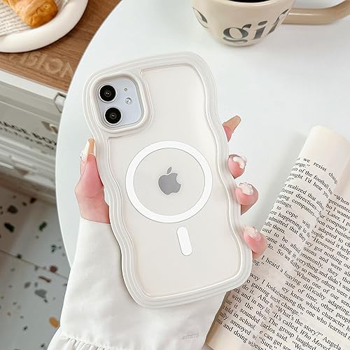 XIZYO Funda magnética para iPhone 11, marco ondulado estético de ondas rizadas, transparente y lindo para mujeres y niñas, compatible con Magsafe