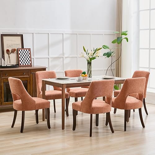 Miniatura 22 de UVV Juego de 2 sillas de comedor de madera, sillas de comedor modernas de mediados de siglo tapizadas en tela para cocina y comedor, silla de cena