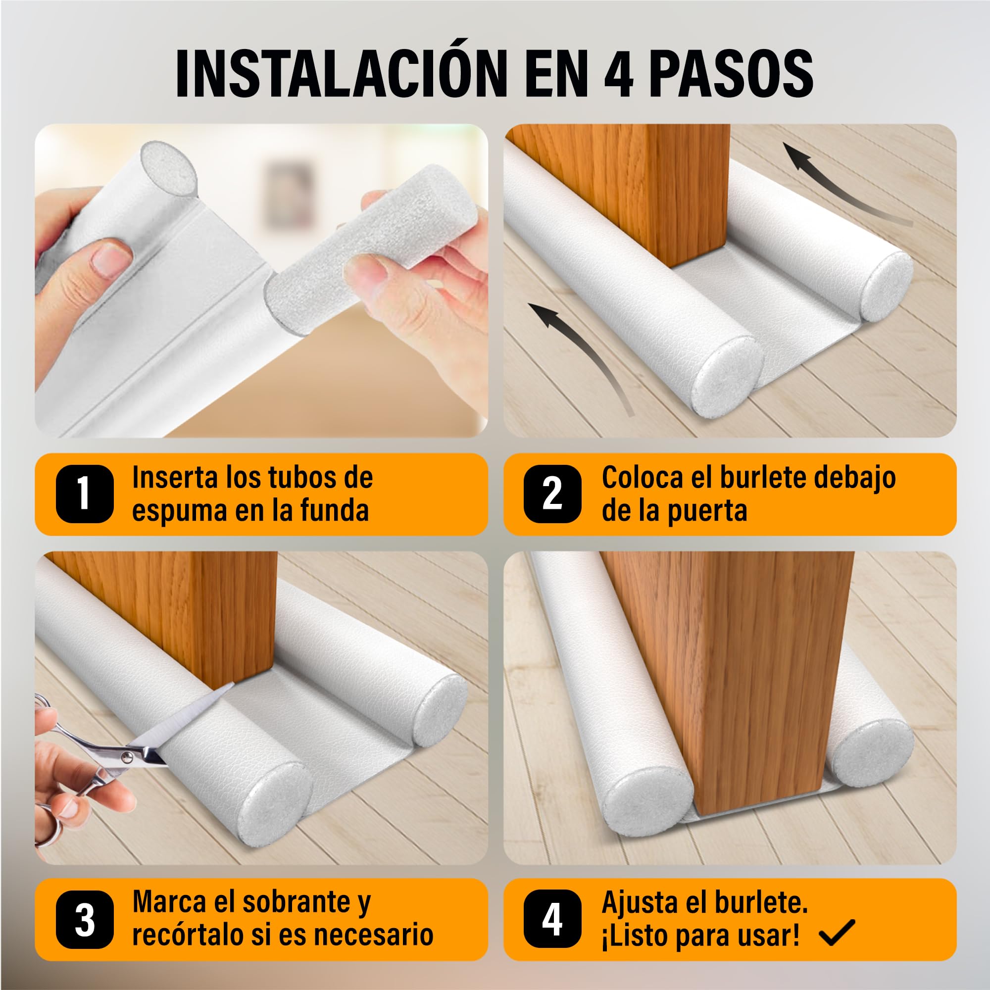 Burlete Puerta Entrada, Burlete Bajo Puerta, Burletes para Puertas Exterior e Interior, Aislante Térmico Frío y Calor, Aislante Acústico, Impermeable, Adaptable hasta 93cm (1, Blanco)