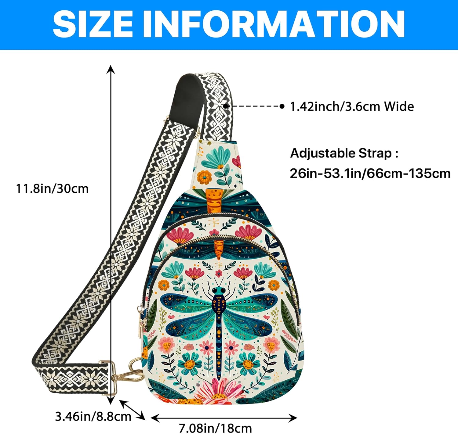 Dragonfly Leather Sling Bag for Woman Crossbody Bags Backpack Women Chest Bag Fashion High Capacity Running Travel