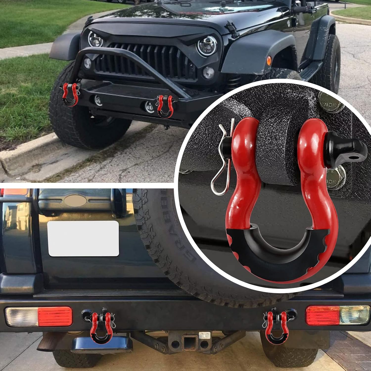 D Ring Shackles 3/4" Heavy Duty 4.75 Ton Screw Pin Anchor Shackles Universal Fit for Off-Road Bumper and Vehicle Recovery Rigging Point Tow Shackle Red Color Clevis Shackle-2Pk