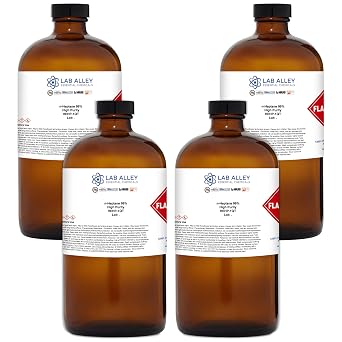 Lab Alley n-Heptane 99% High Purity Solvent, Non-Polar Solvent for Laboratory, Industrial & Research Use, 1 Gallon (Pack of 4 x 1 Quart Bottles)