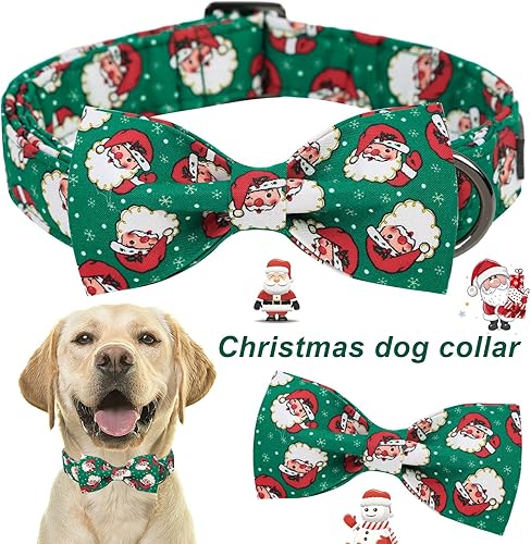Miniatura 2 de ARING PET Collar de Navidad para perro, collar de perro de Papá Noel verde con lazo, collar ajustable de algodón para mascotas, collares para