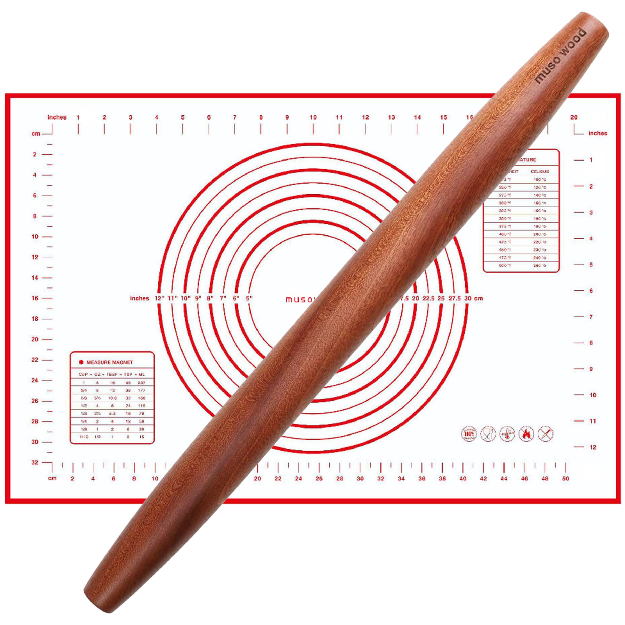 Rouleau à pâtisserie français fuselé et tapis silicone pour pâte, fondant et cookie