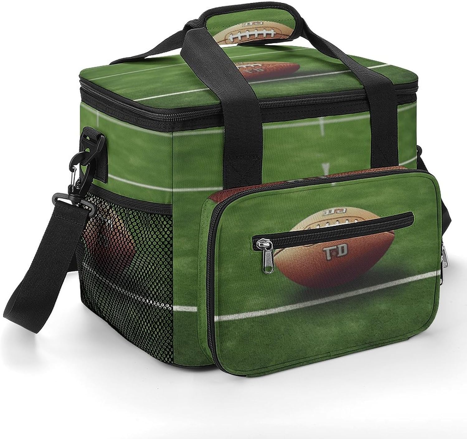Camping Ice Pack, American Football Field Ball Sport Print Cooler Bag, 22.5L Large Capacity Insulated Lunch Tote Bag for Outdoor, Picnic, BBQ, Travel, Work