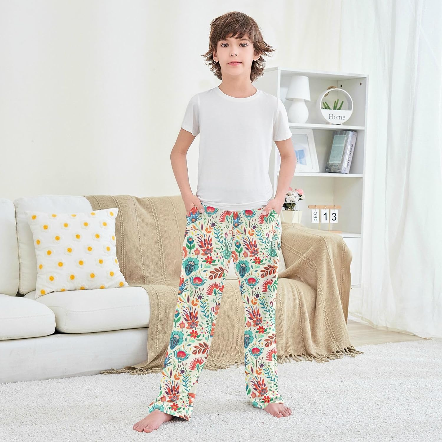 J JOYSAY Flower Blossom Foliage Pajamas Pants Soft Long Pajama Bottoms Lounge Sleep Pants Size S-XL